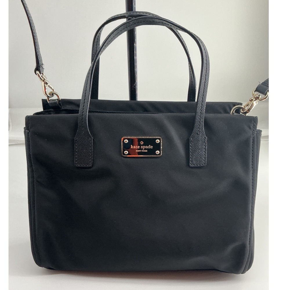 Kate Spade New York Black Nylon Saffiano Leather Crossbody Satchel Bag